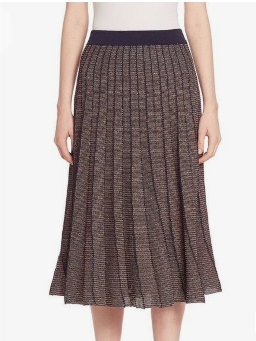 TANYA TAYLOR KNITTED FULL CIRCLE PLEATED SKIRT BLUE-RED WOMENS SIZE LARGE